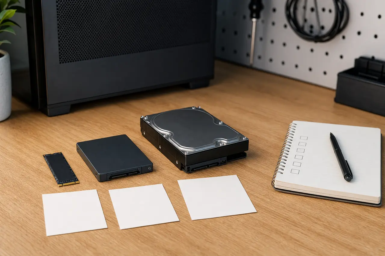 Spielebibliothek mit getrennten Bereichen für aktive Spiele auf SSD und Archiv auf HDD
